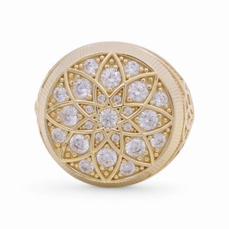 10K Yellow Gold Men’s Ring RD Rosetta Style White Stones / Size 10.5 / Weight: 11.2 GR / Y24-821